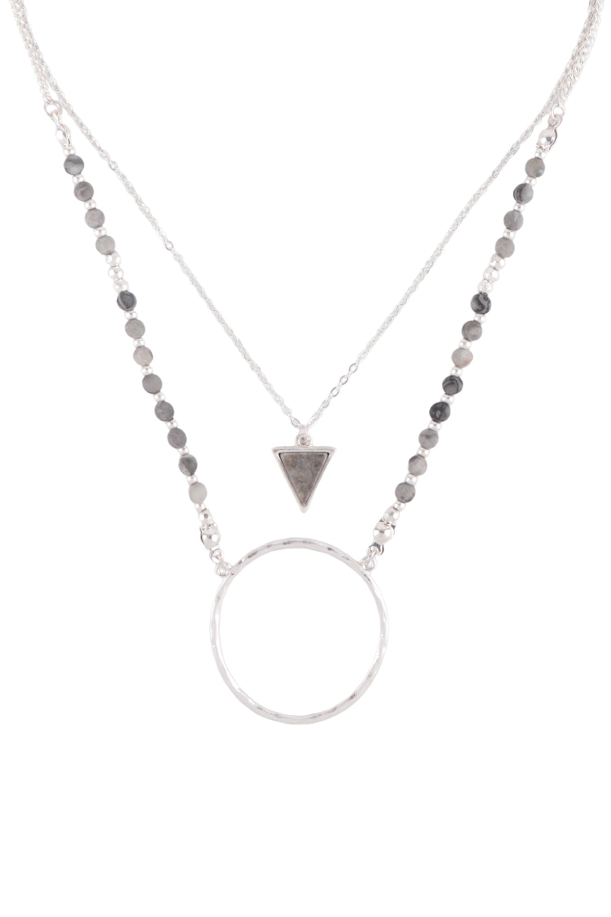 Layered Natural Stone Geometric Shape Pendant Necklace