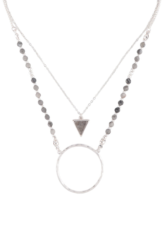 Layered Natural Stone Geometric Shape Pendant Necklace