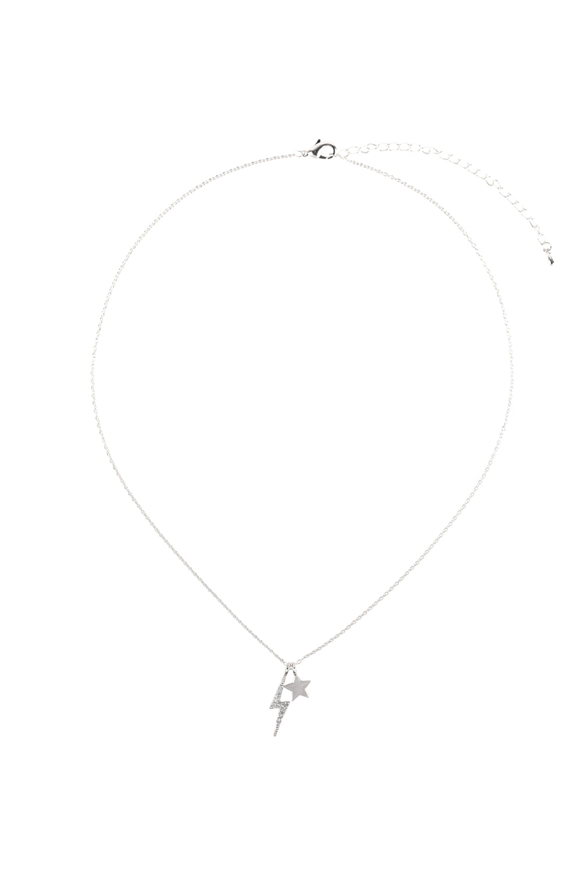 Lightning and Star Pave Cubic Zirconia Pendant Brass Necklace