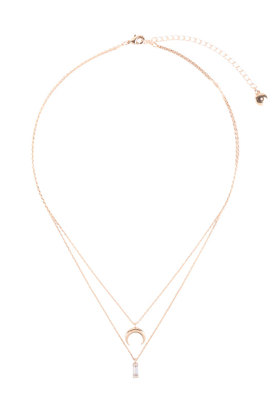 Brass Moon Crystal 2 Layered Set Pendant Necklace
