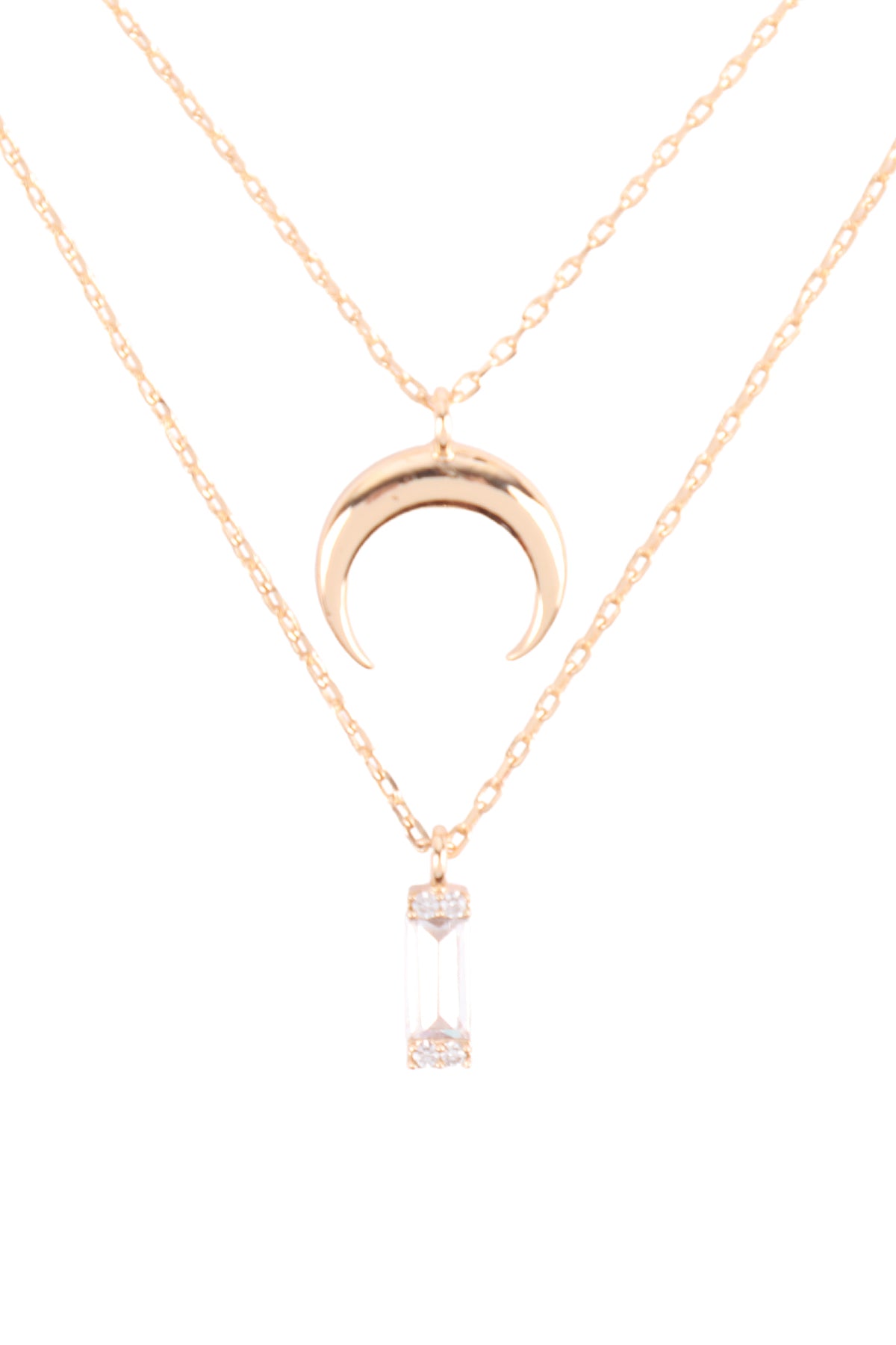 Brass Moon Crystal 2 Layered Set Pendant Necklace