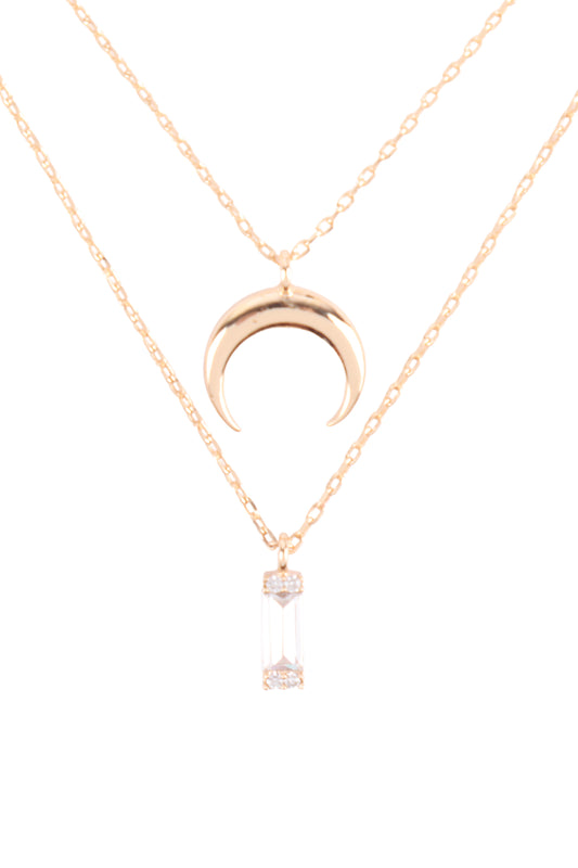 Brass Moon Crystal 2 Layered Set Pendant Necklace