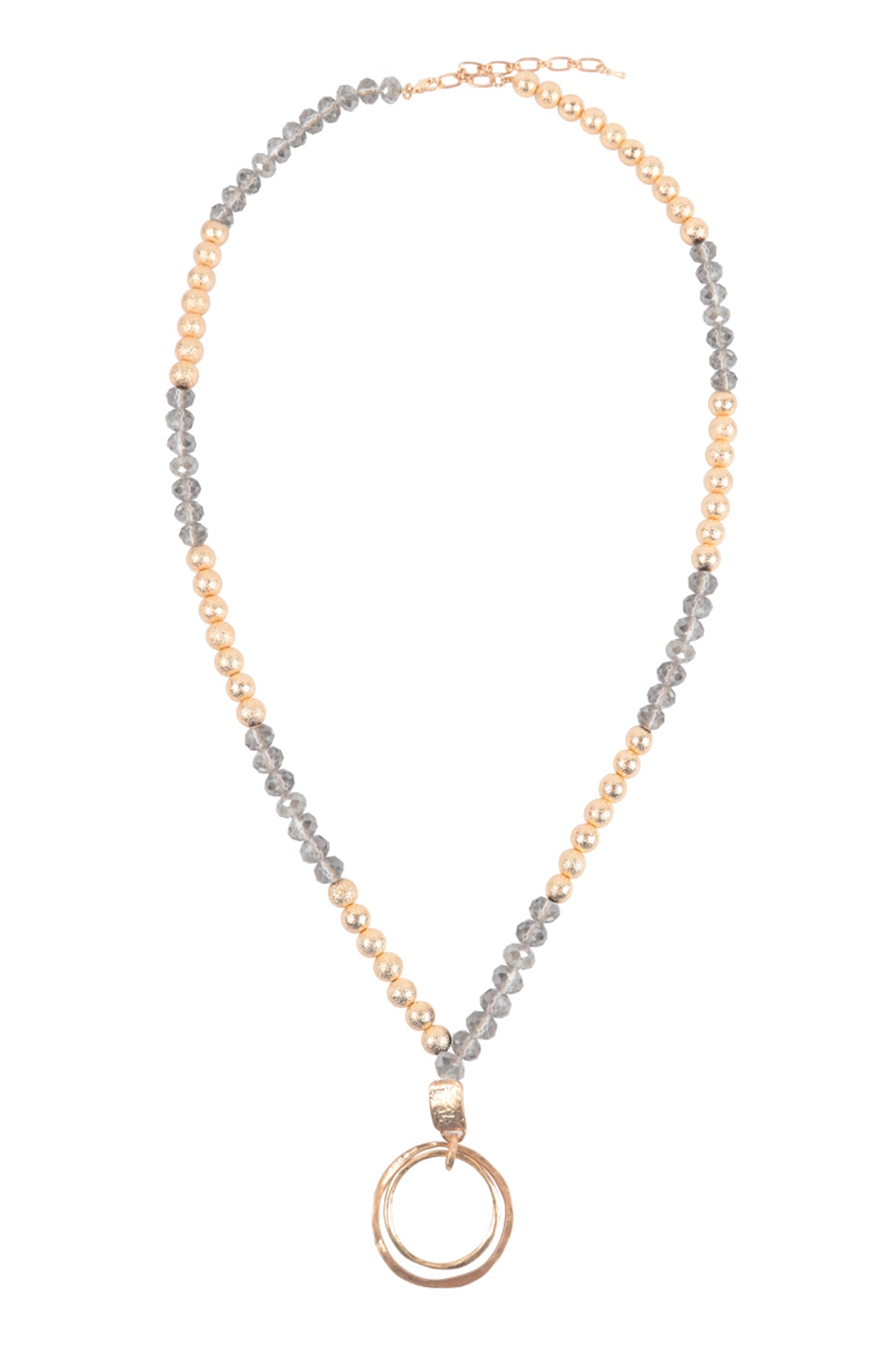 2 Open Circle Pendant Textured CCB & Rondelle Beads Necklace