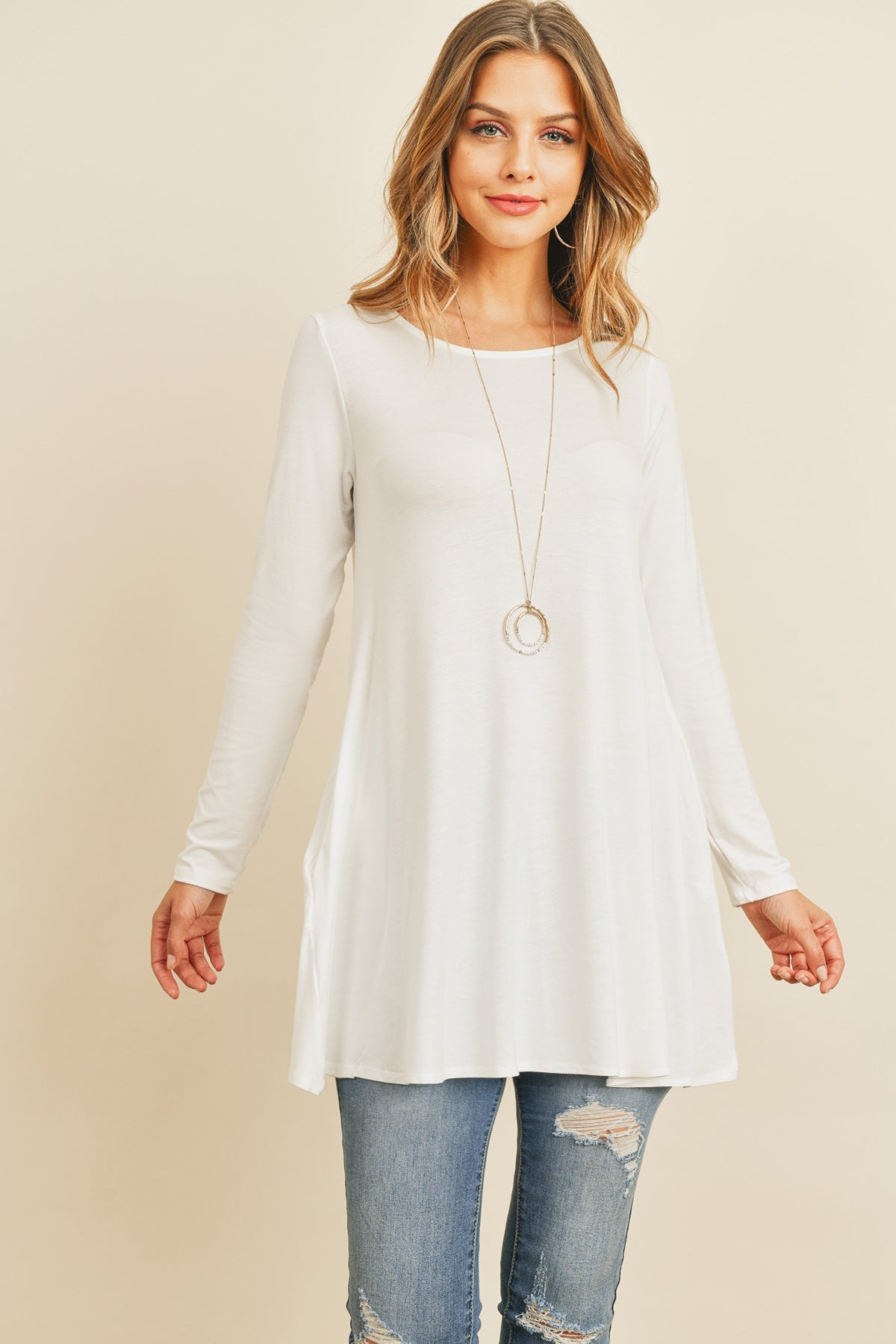 Solid Long Sleeved Round Neck Knot Top