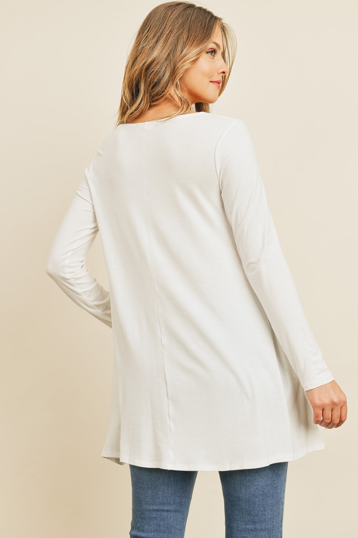 Solid Long Sleeved Round Neck Knot Top
