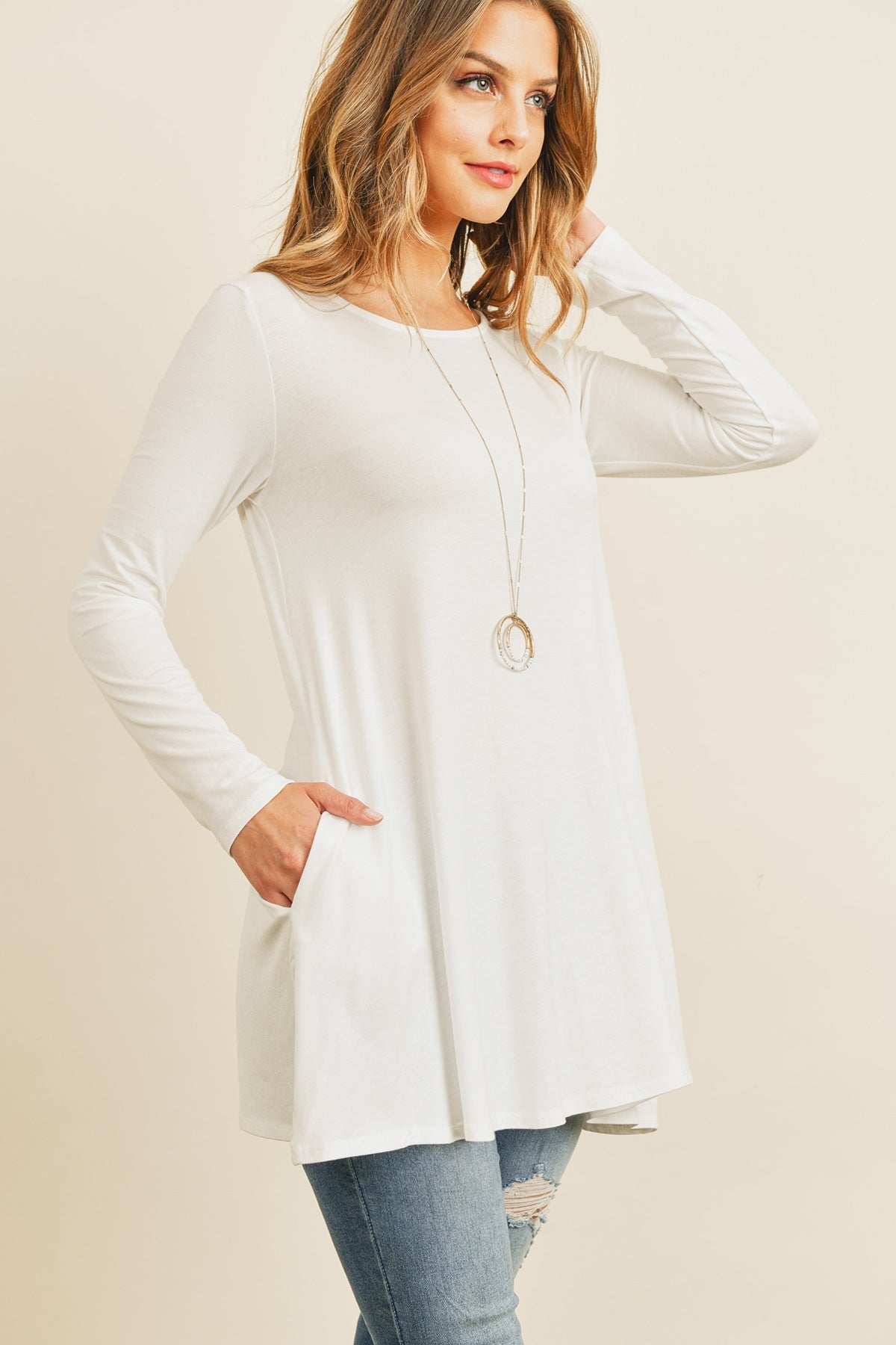 Solid Long Sleeved Round Neck Knot Top