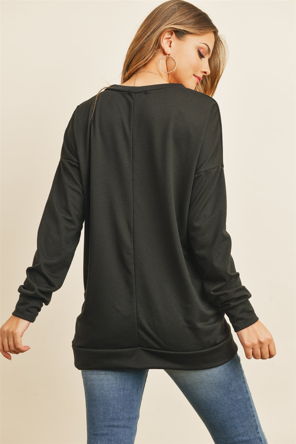 Oversized French Terry V-Neck Sweater with Inseam Pocket