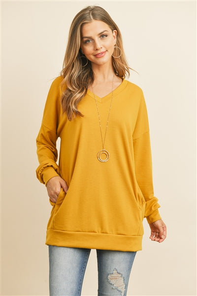 Oversized French Terry V-Neck Sweater with Inseam Pocket
