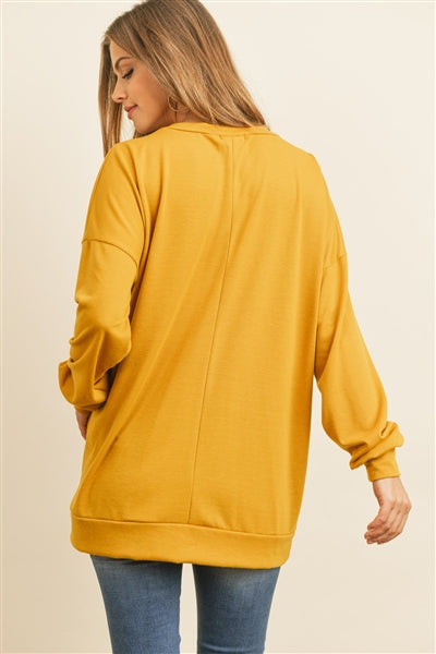 Oversized French Terry V-Neck Sweater with Inseam Pocket