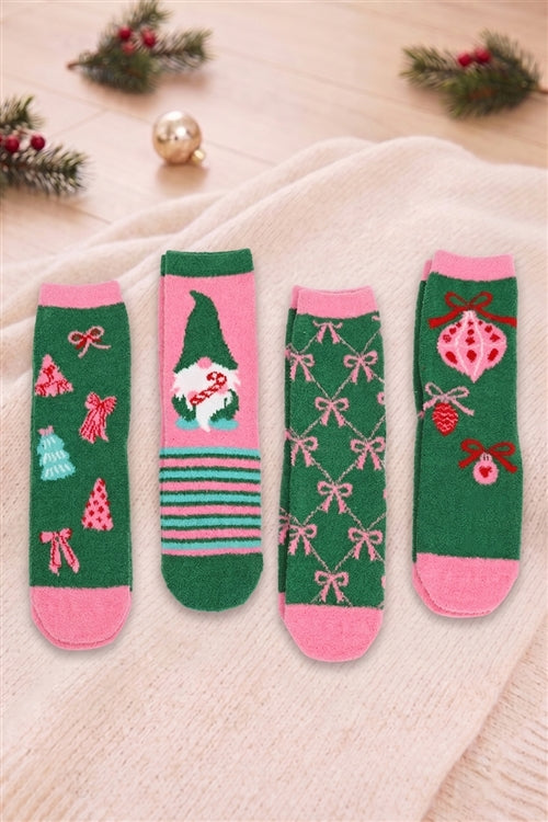 Fuzzy And Cozzy Christmas Socks Assorted 12 PCS Pack ( 4 Designs 3 Pairs each)