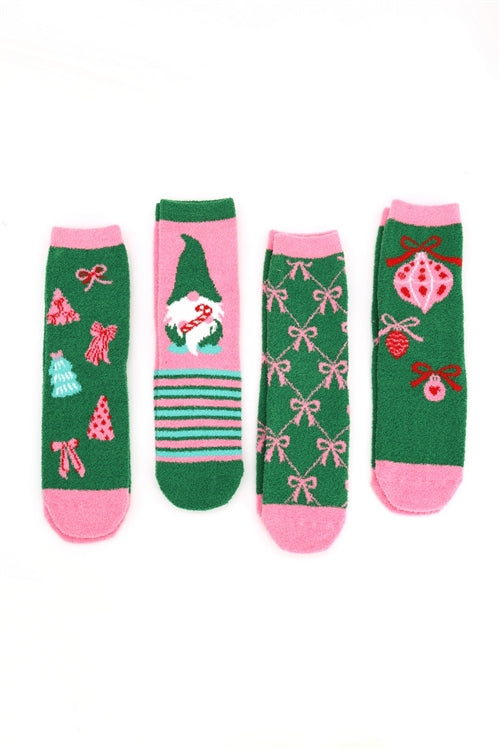 Fuzzy And Cozzy Christmas Socks Assorted 12 PCS Pack ( 4 Designs 3 Pairs each)