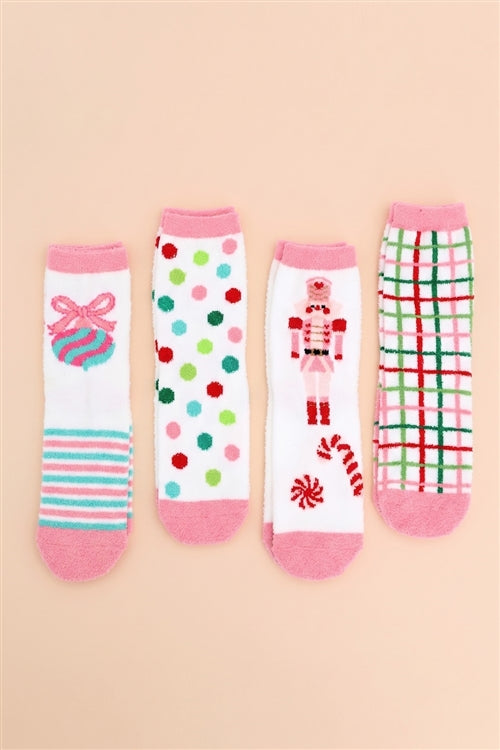 Fuzzy And Cozzy Christmas Socks Assorted 12 PCS Pack ( 4 Designs 3 Pairs each)