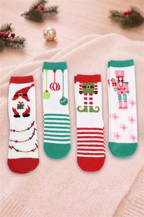 Fuzzy And Cozzy Christmas Socks Assorted 12 PCS Pack ( 4 Designs 3 Pairs each)