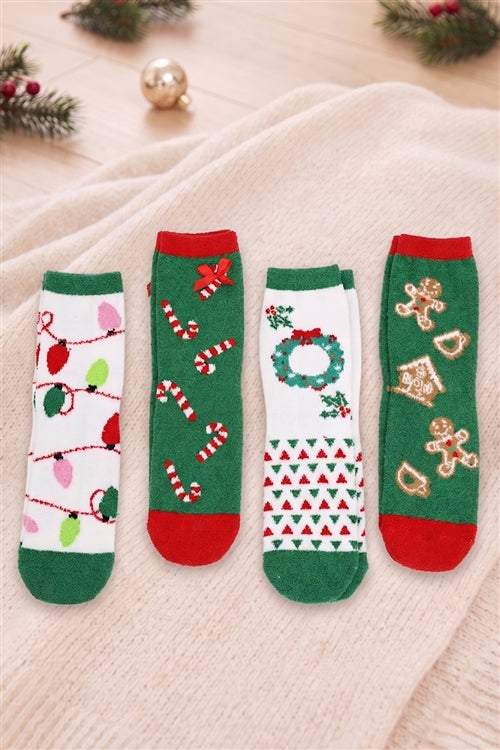 Fuzzy And Cozzy Christmas Socks Assorted 12 PCS Pack ( 4 Designs 3 Pairs each)