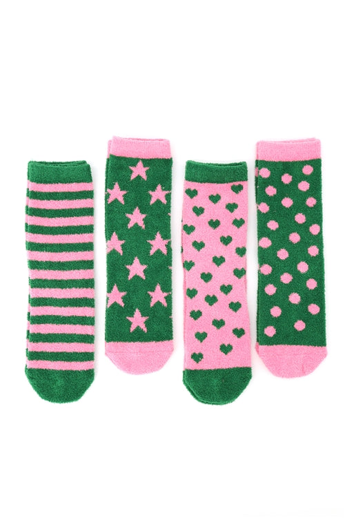 Fuzzy And Cozzy Christmas Socks Assorted 12 PCS Pack ( 4 Designs 3 Pairs each)