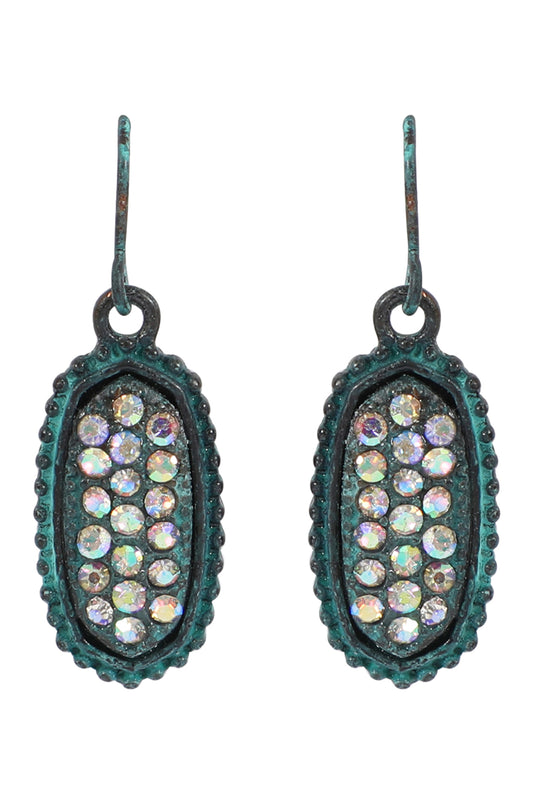 Oval Texture Pave Rhinestone Classic Earrings