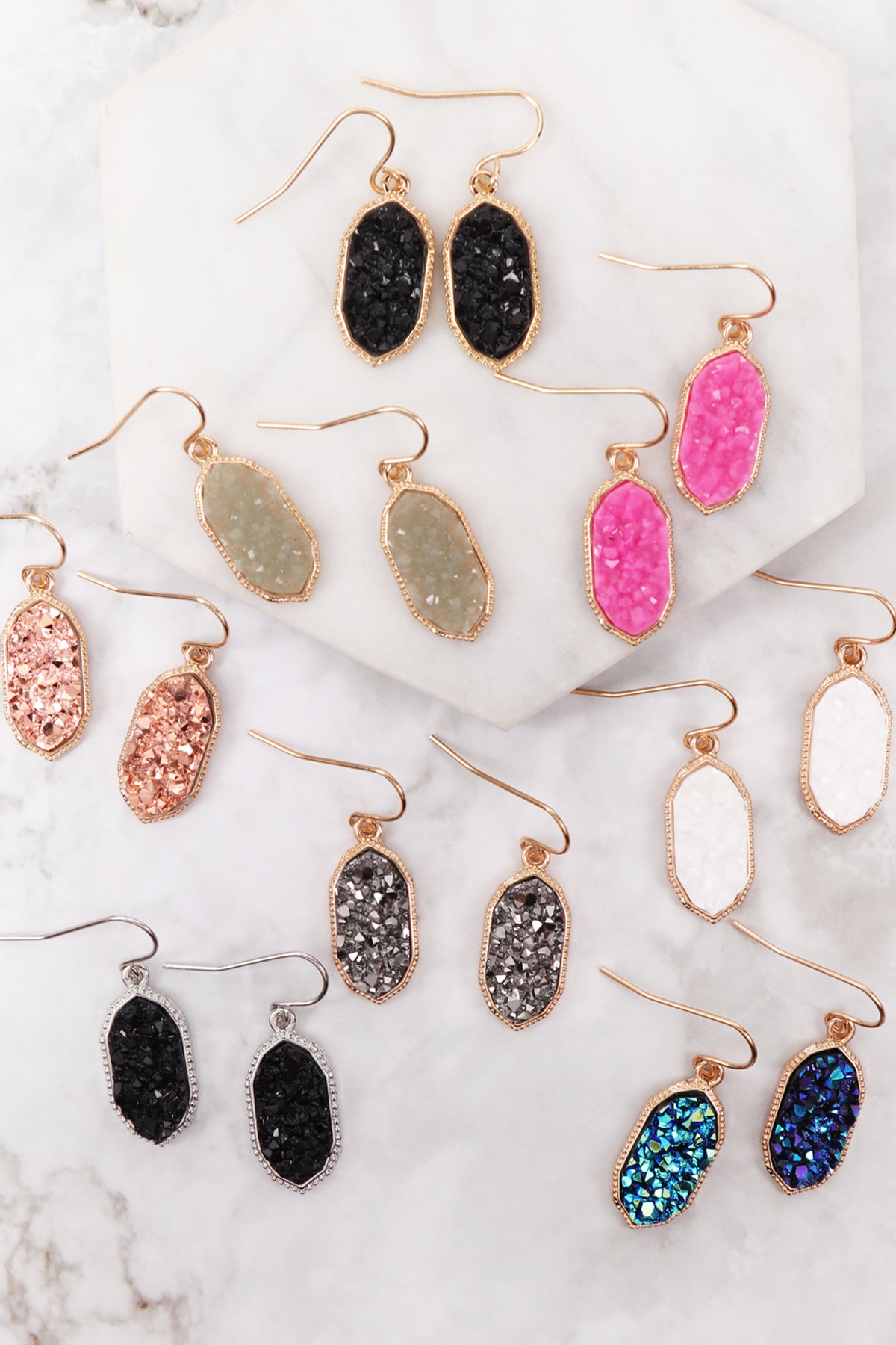 Gray Druzy Drop Earrings