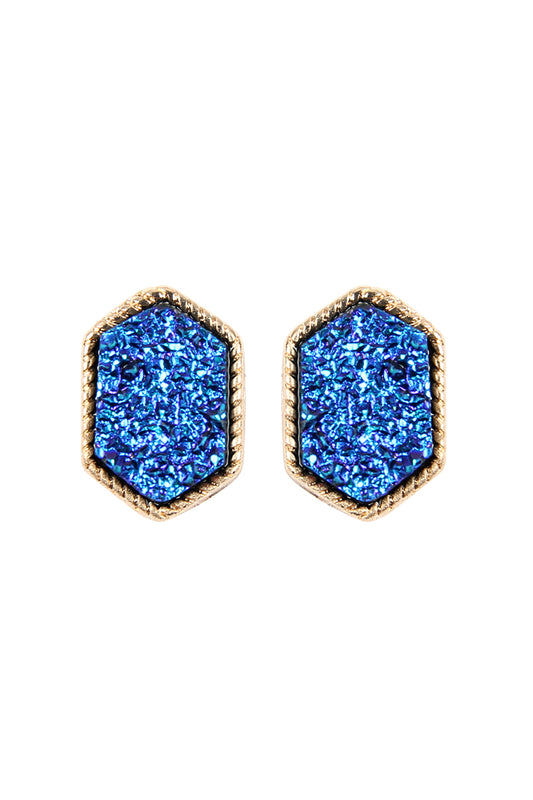 Druzy Hexagon Post Earrings