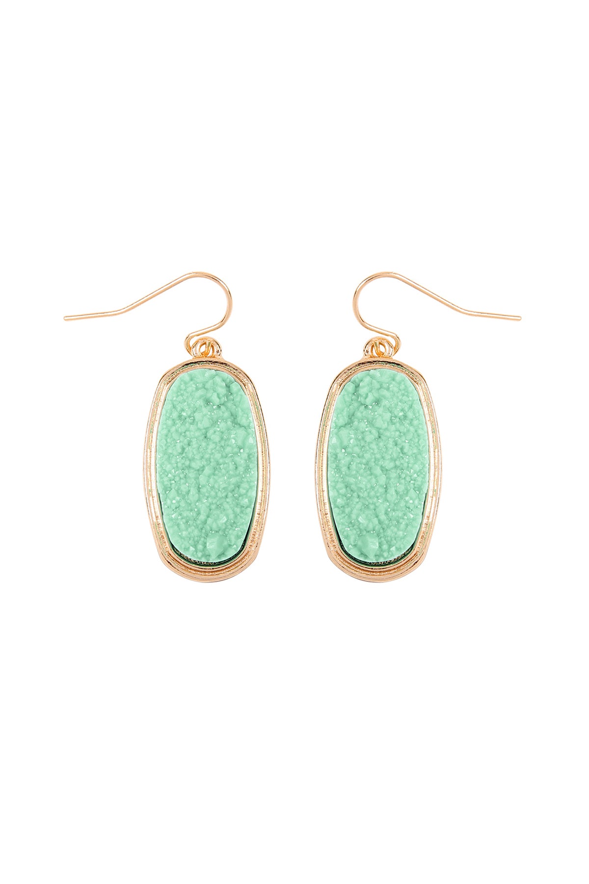 Mint 1.25 inches Oval Druzy Hook Earrings