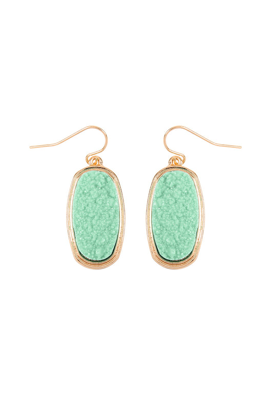 Mint 1.25 inches Oval Druzy Hook Earrings
