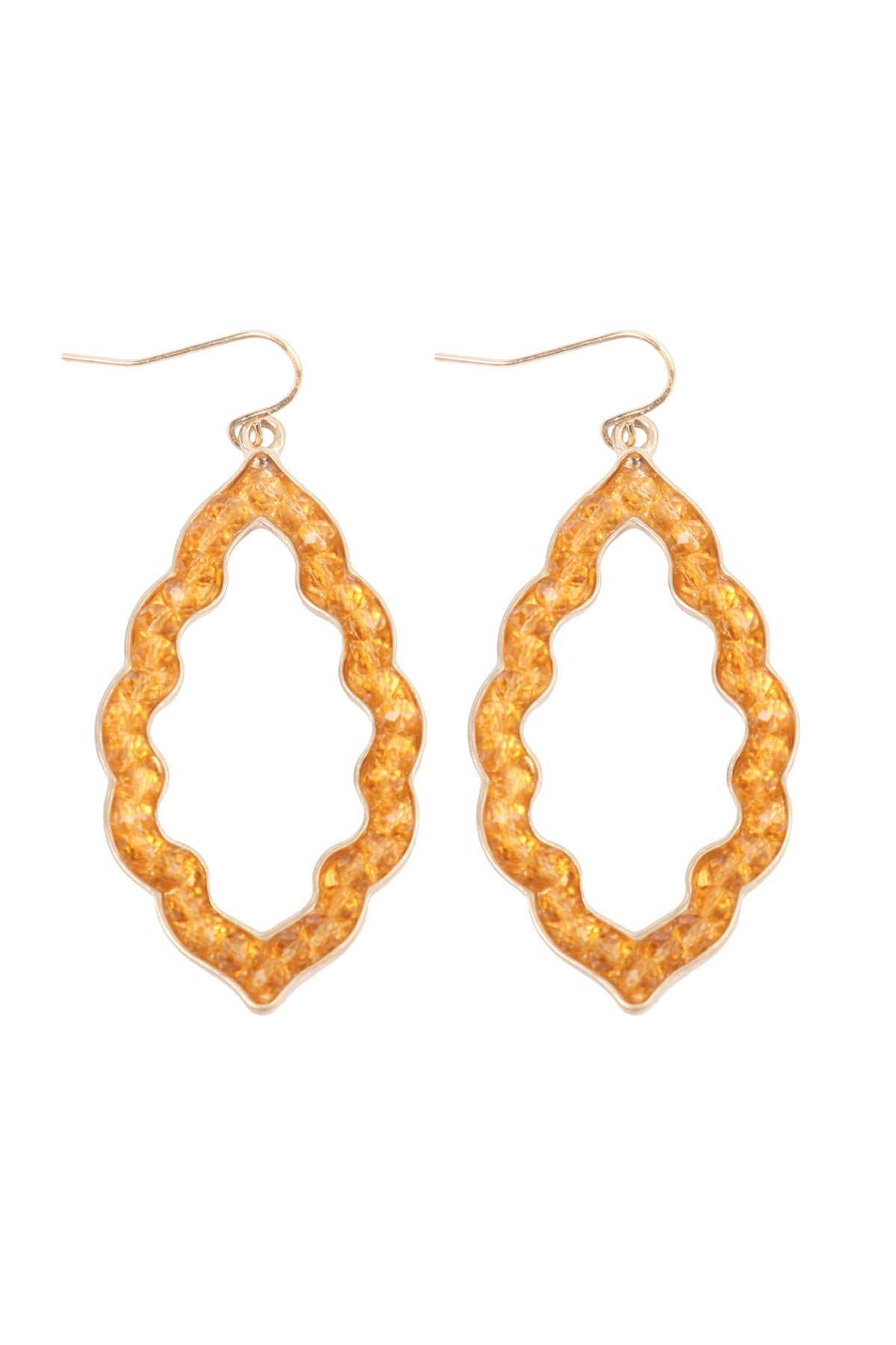 Leaf Shape With Glass Beads Hook Drop Earrings Matte Gold Topaz