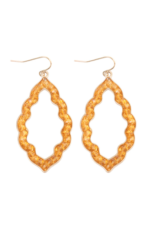 Leaf Shape With Glass Beads Hook Drop Earrings Matte Gold Topaz