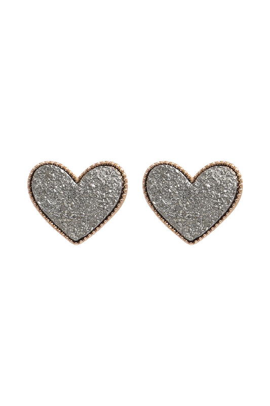 Heart Druzy Stud Earrings