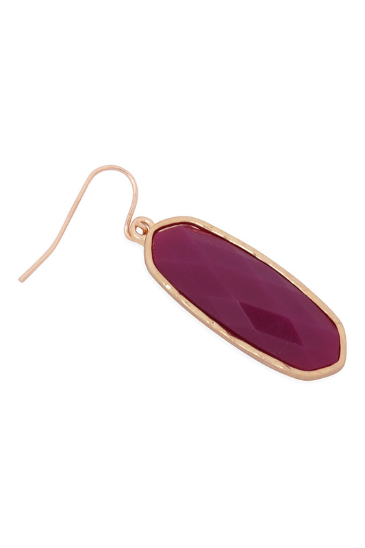 Oval Stone Fish Hook Drop Earrings Fuchsia