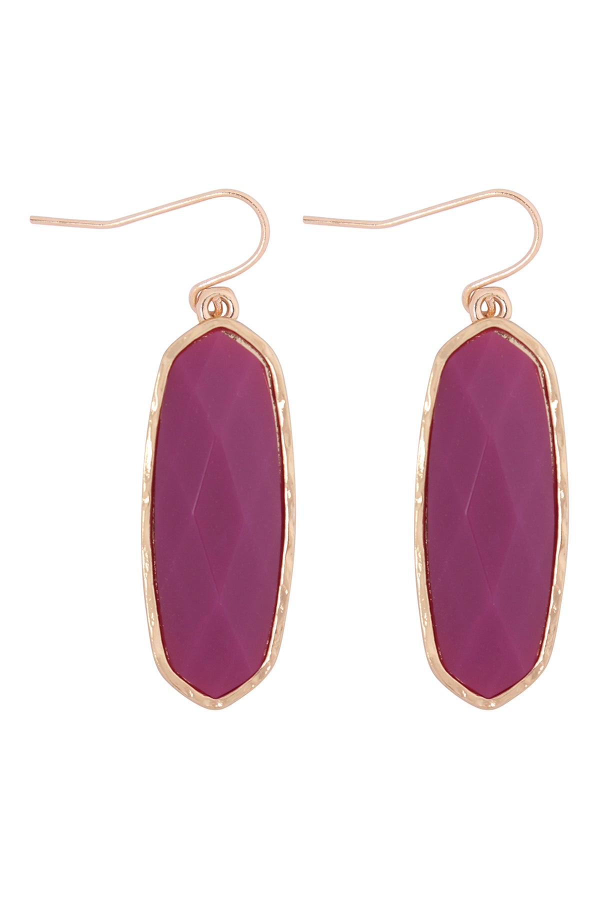 Oval Stone Fish Hook Drop Earrings Fuchsia