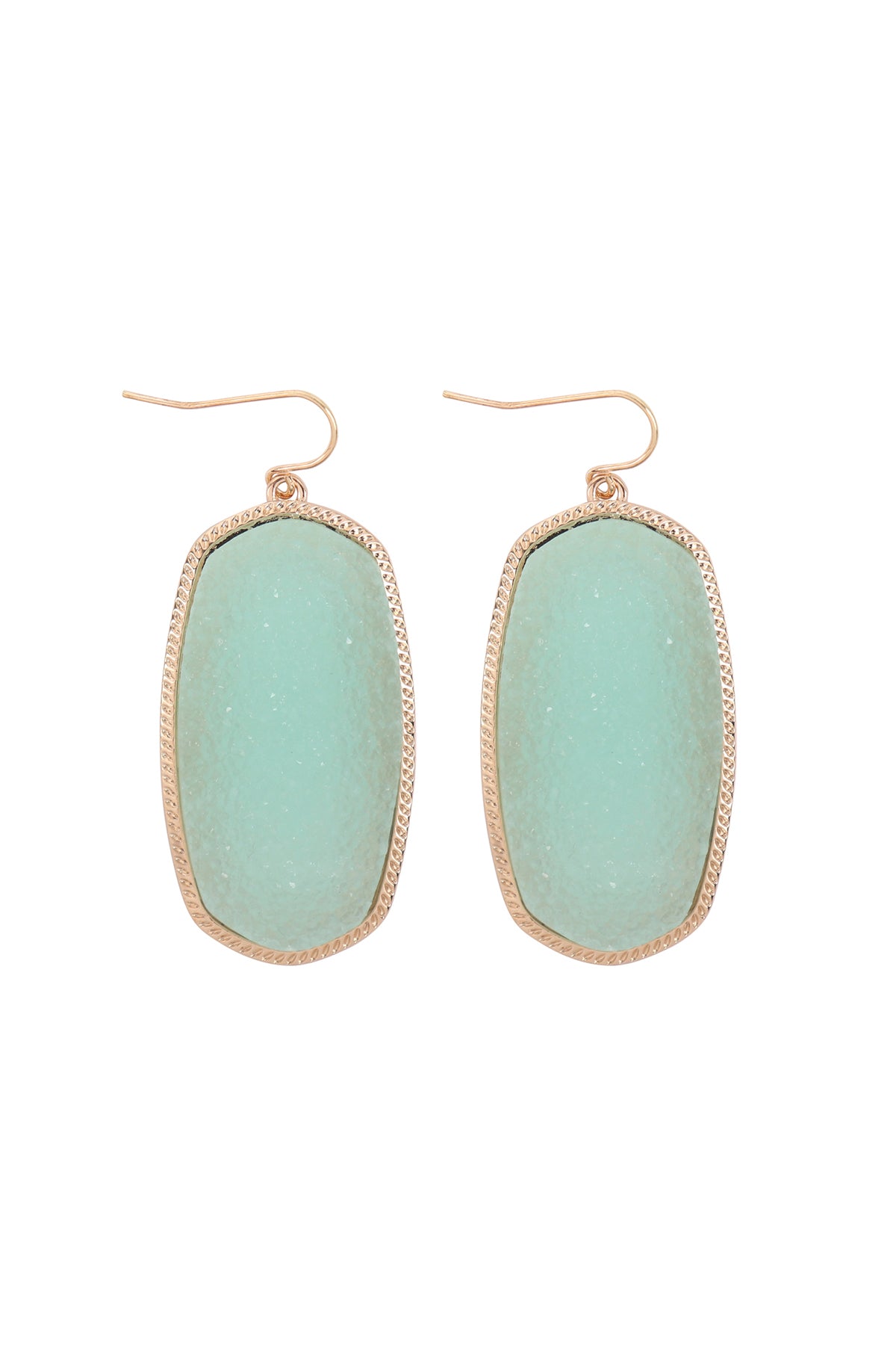 Oval Druzy Drop Dangle Fish Hook Earrings