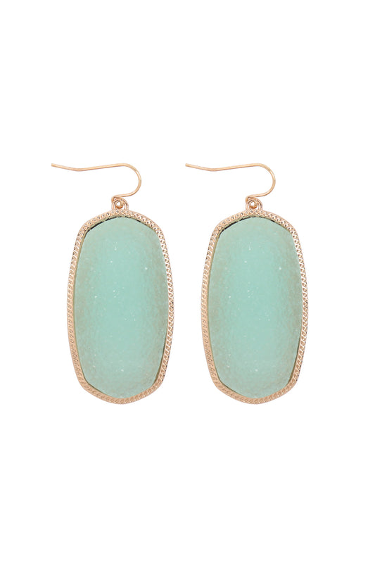 Oval Druzy Drop Dangle Fish Hook Earrings