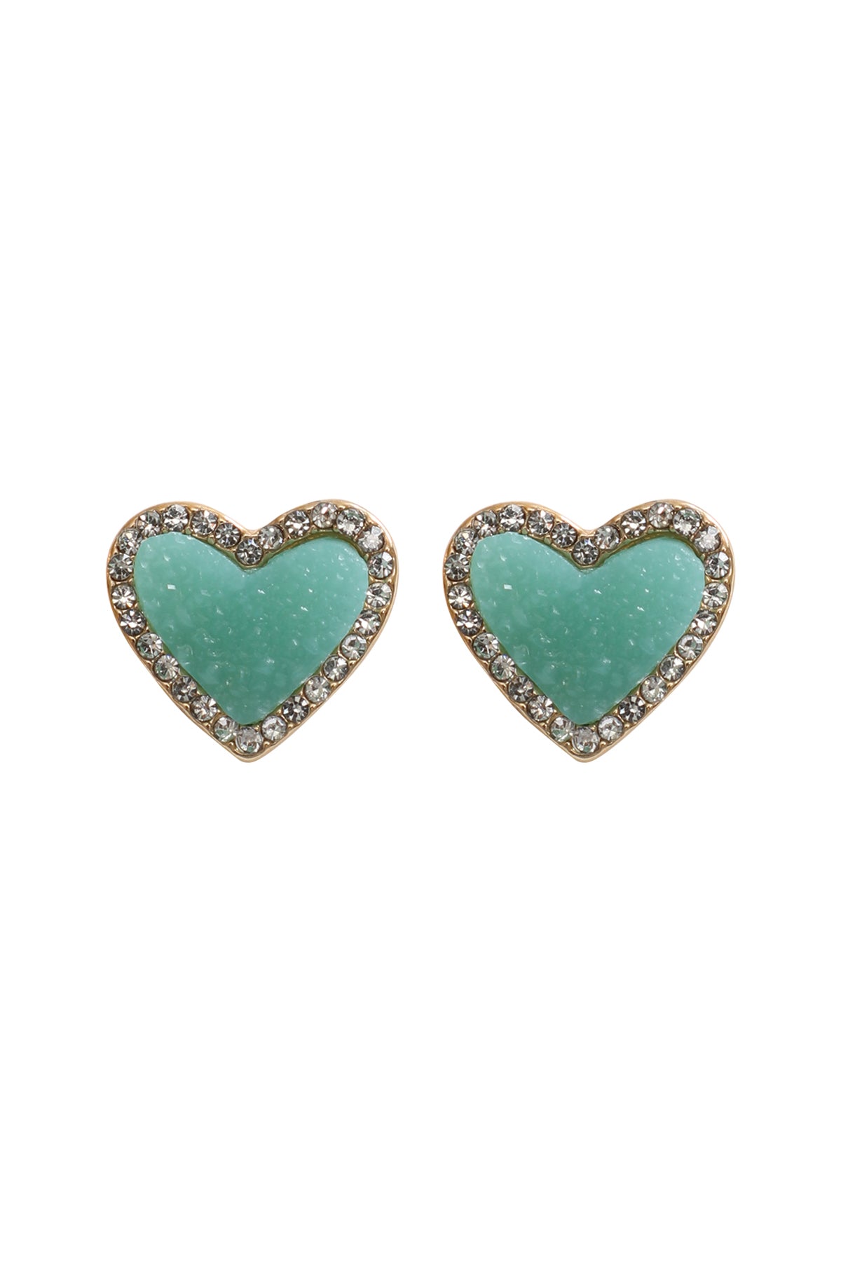 Valentine Heart Druzy With Rhinestone Post Earrings