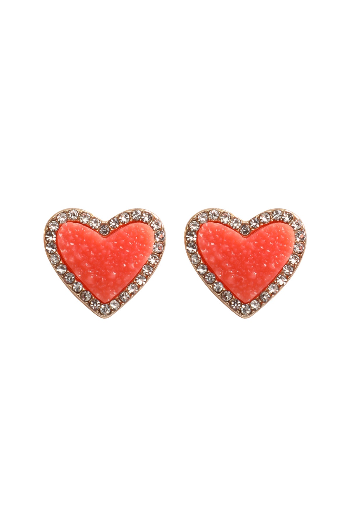 Valentine Heart Druzy With Rhinestone Post Earrings