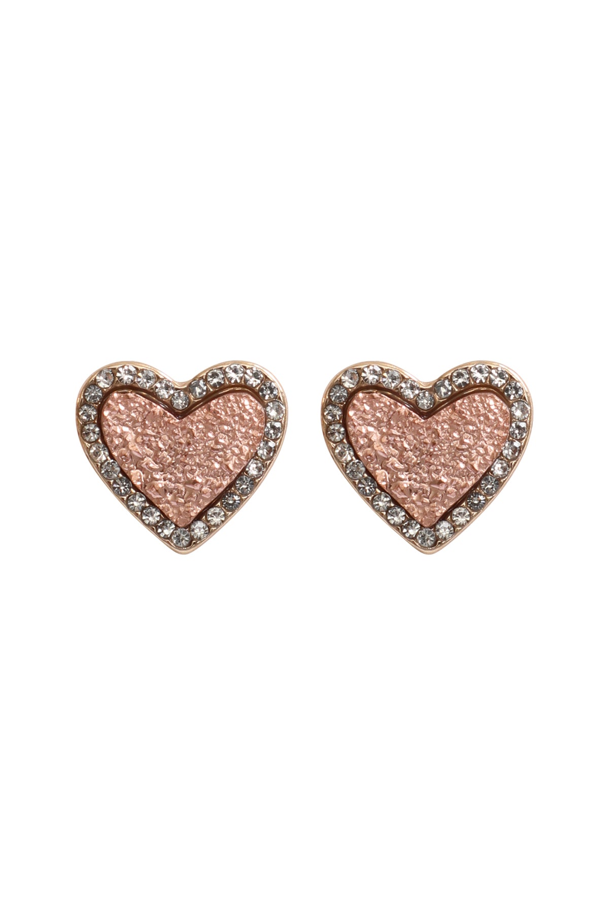 Valentine Heart Druzy With Rhinestone Post Earrings