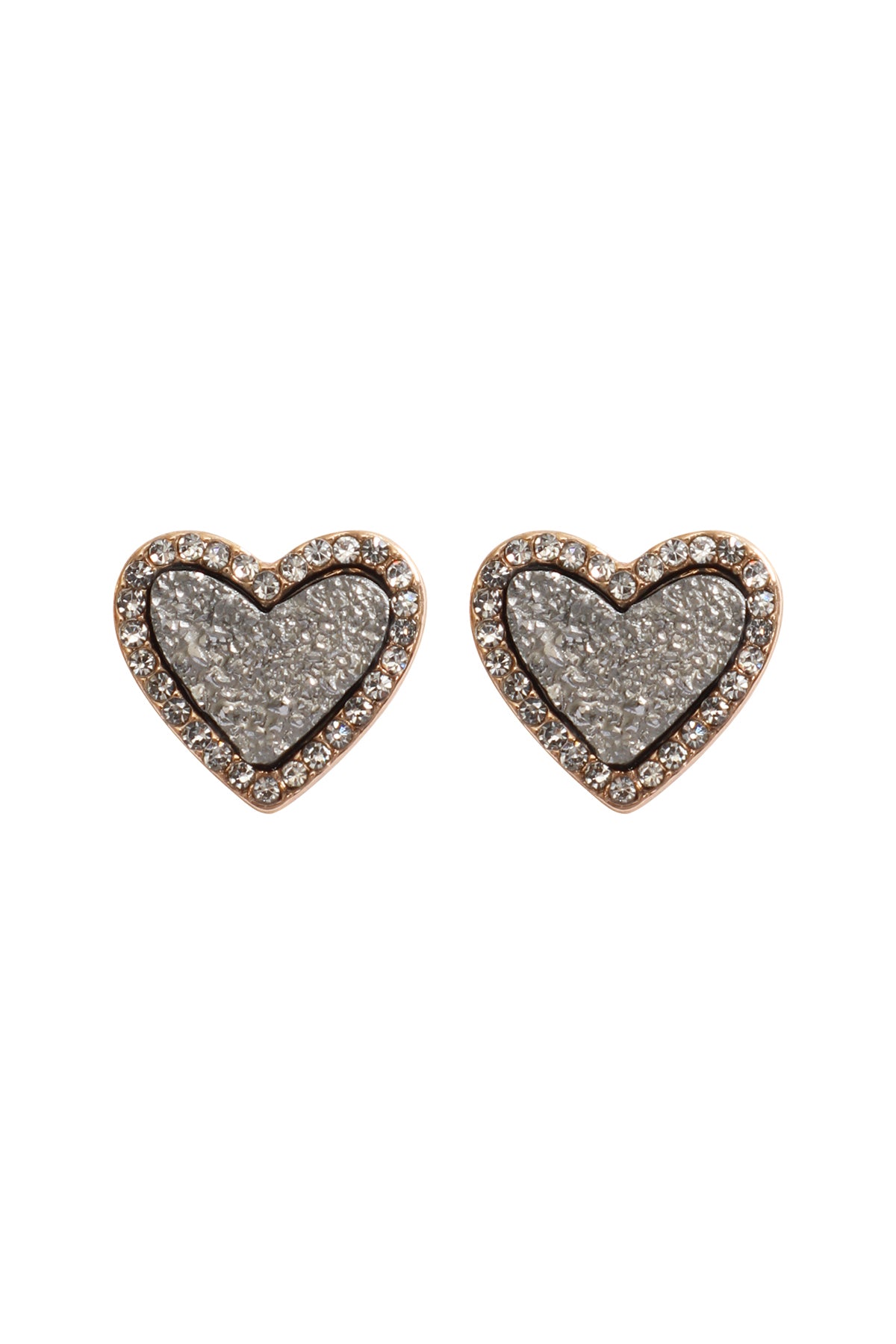 Valentine Heart Druzy With Rhinestone Post Earrings