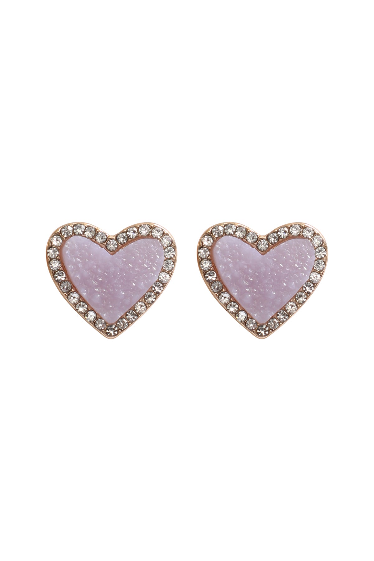 Valentine Heart Druzy With Rhinestone Post Earrings