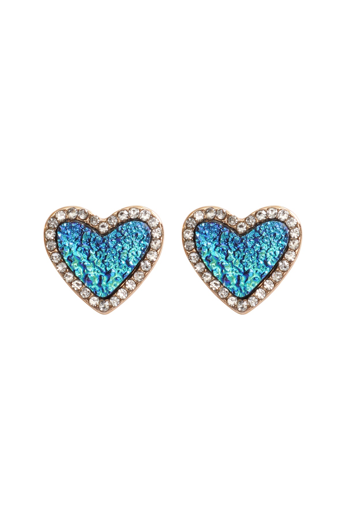 Valentine Heart Druzy With Rhinestone Post Earrings