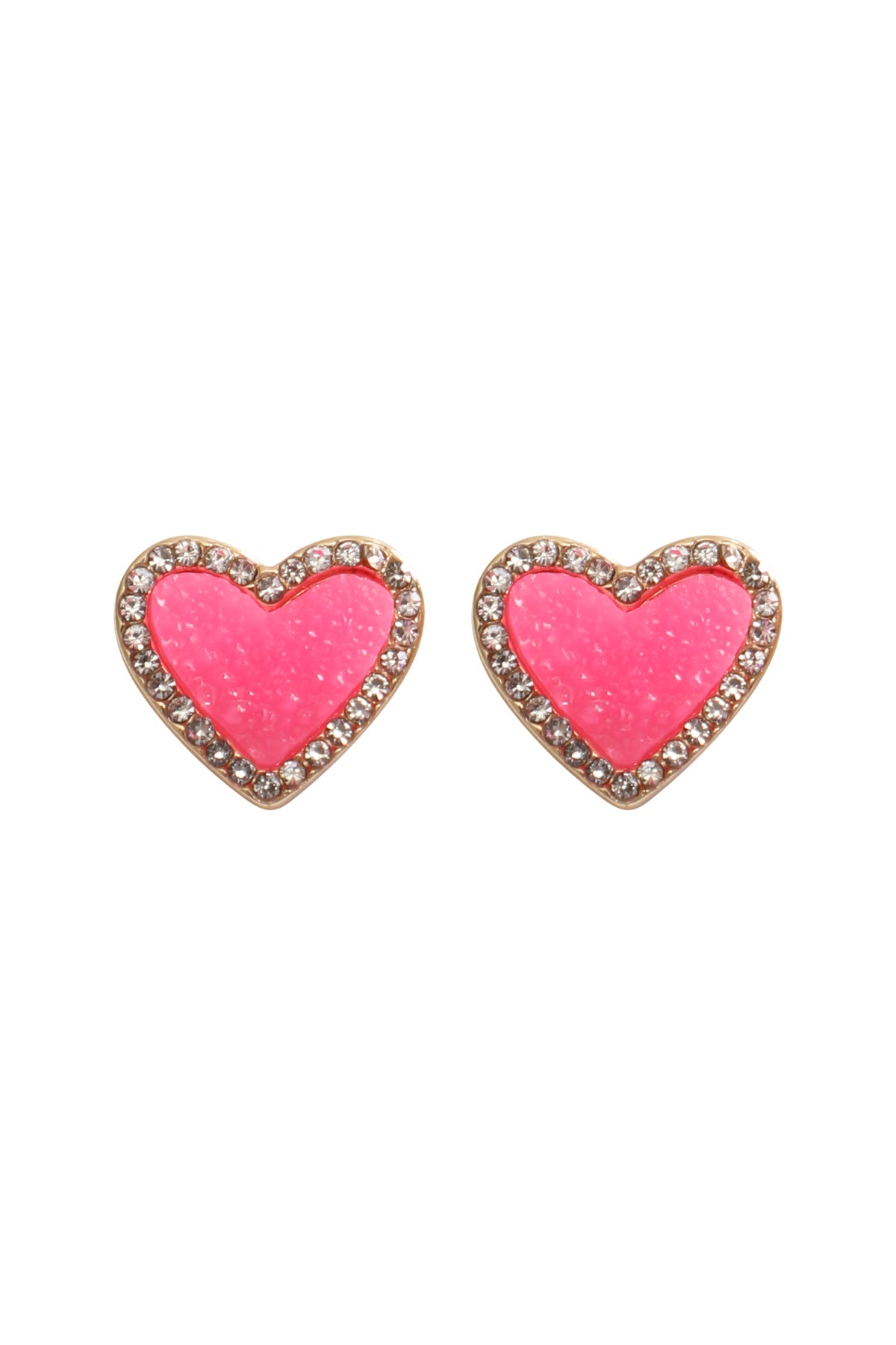 Valentine Heart Druzy With Rhinestone Post Earrings