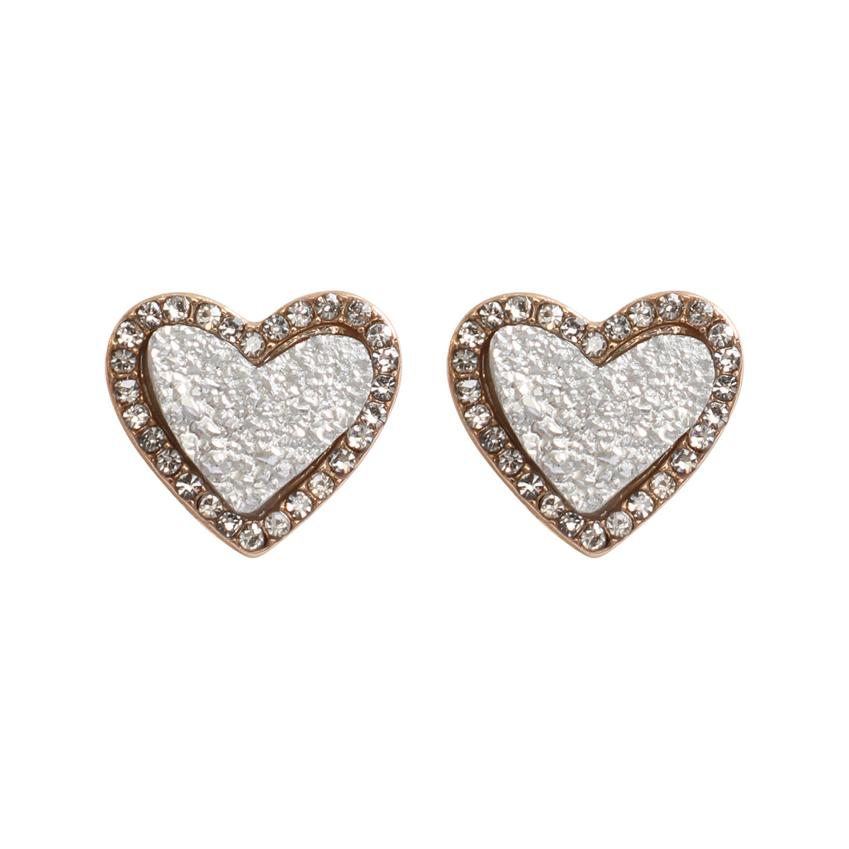Valentine Heart Druzy With Rhinestone Post Earrings