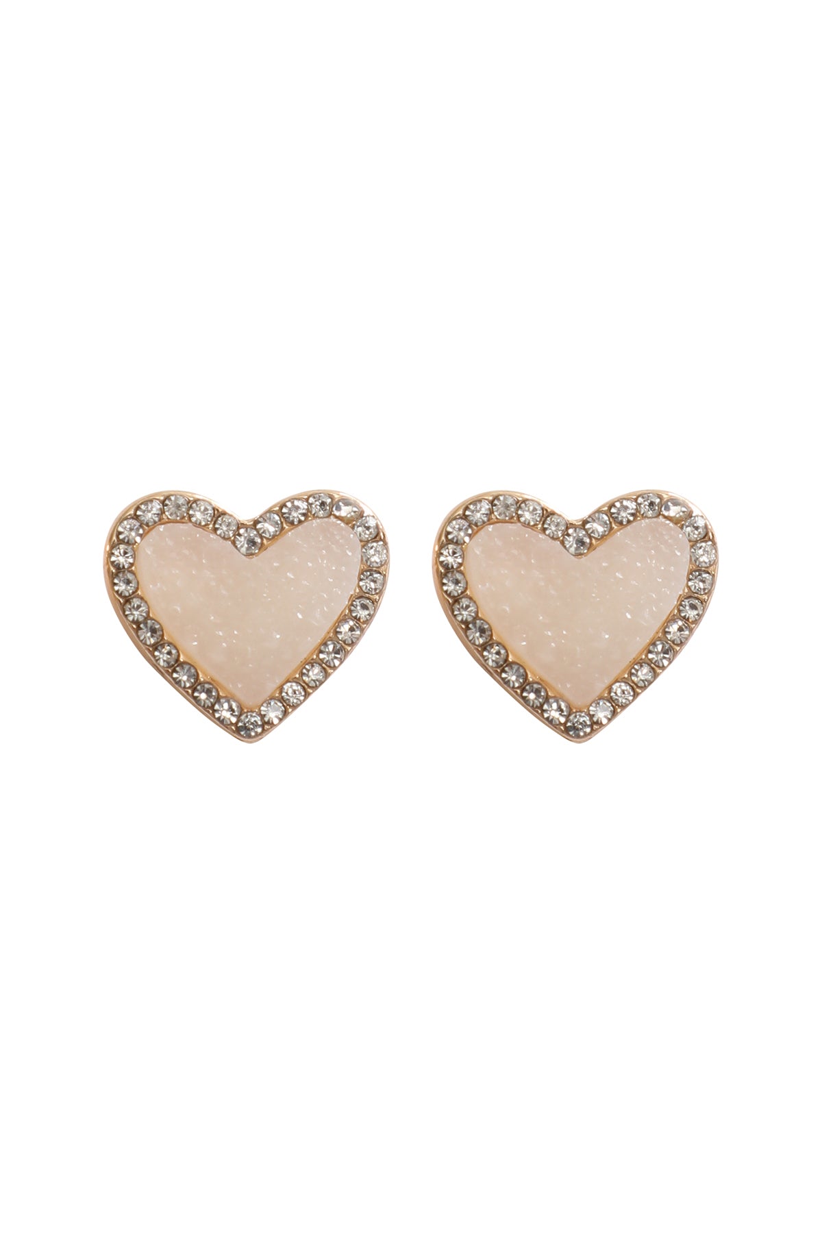 Valentine Heart Druzy With Rhinestone Post Earrings