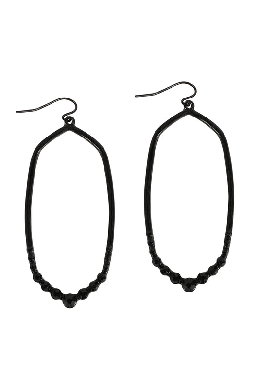 Hexagon Hammered w/ Pave Rhinestone Drop Fish Hook Earrings