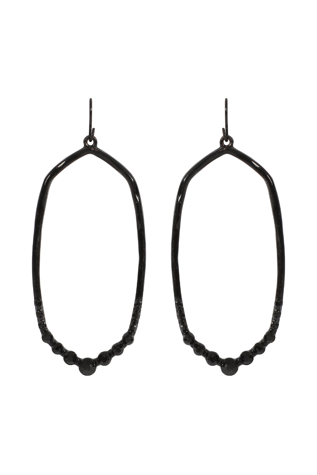 Hexagon Hammered W / Pave Rhinestone Drop Fish Hook Earrings