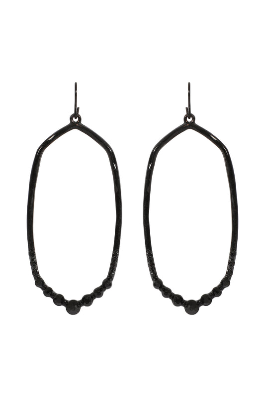 Hexagon Hammered W / Pave Rhinestone Drop Fish Hook Earrings