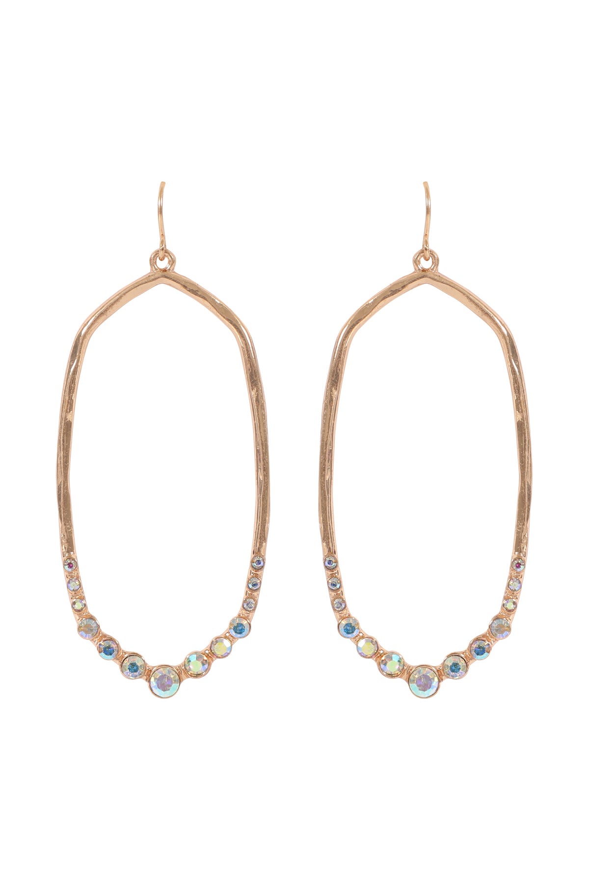 Hexagon Hammered W / Pave Rhinestone Drop Fish Hook Earrings