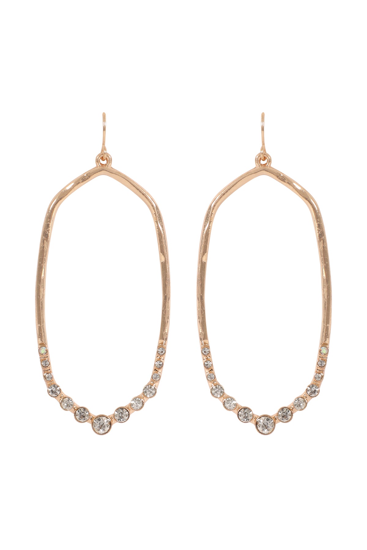 Hexagon Hammered W / Pave Rhinestone Drop Fish Hook Earrings