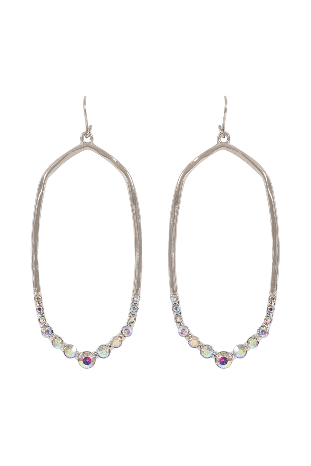 Hexagon Hammered W / Pave Rhinestone Drop Fish Hook Earrings