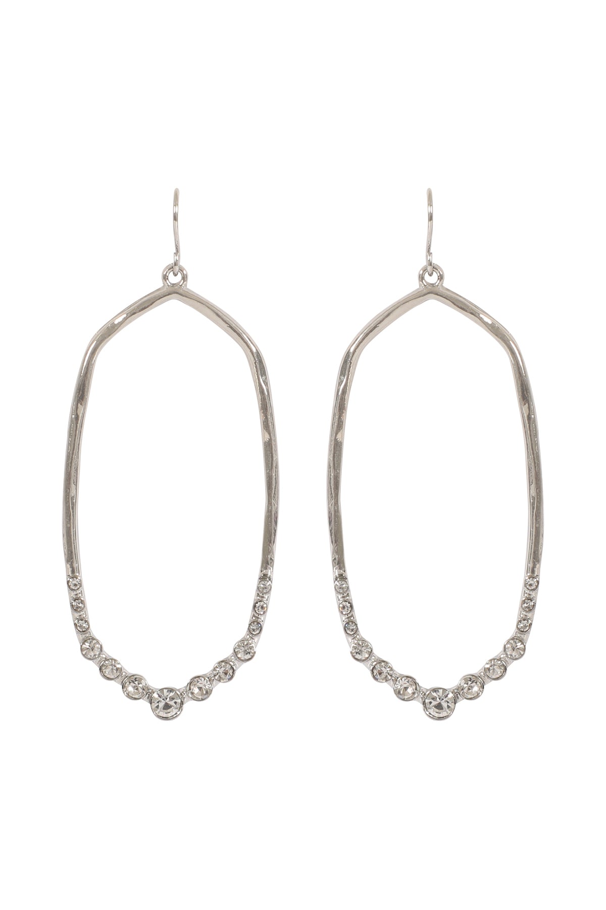 Hexagon Hammered W / Pave Rhinestone Drop Fish Hook Earrings