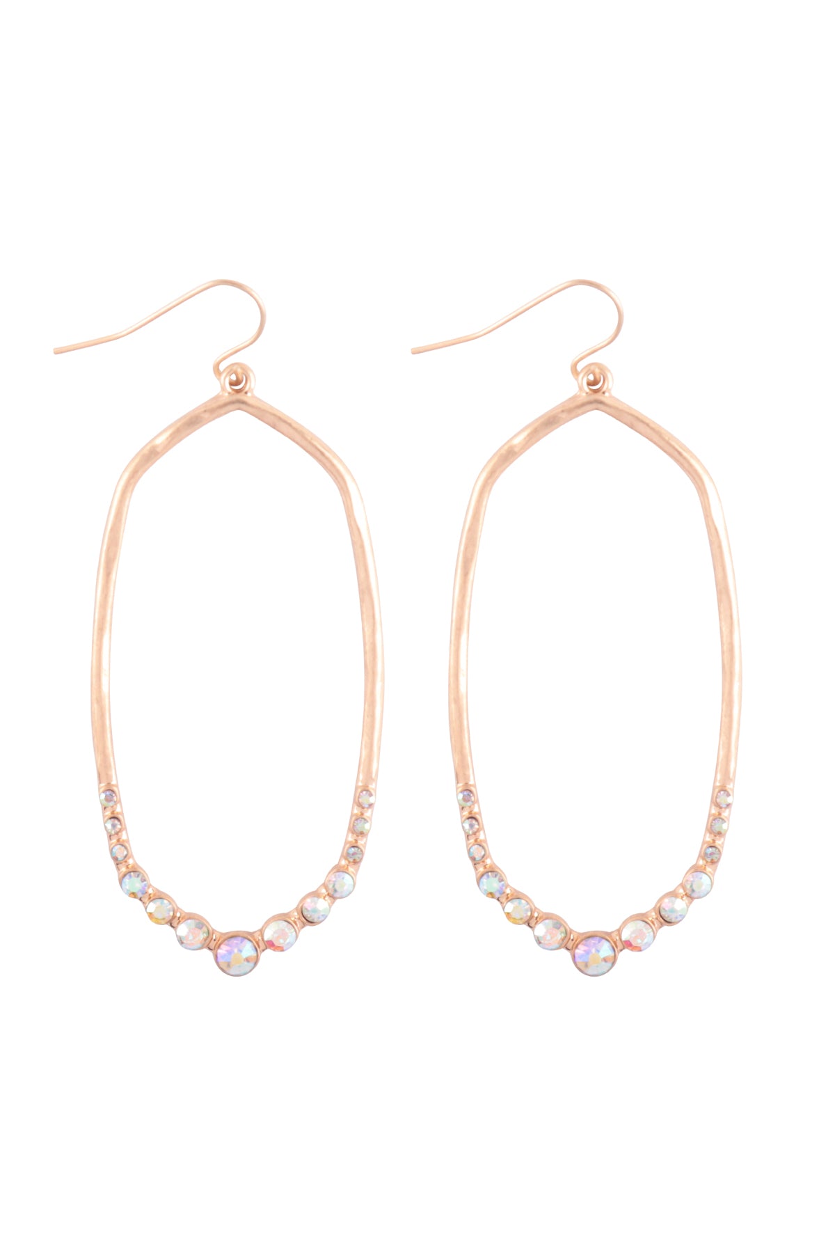 Hexagon Hammered W / Pave Rhinestone Drop Fish Hook Earrings