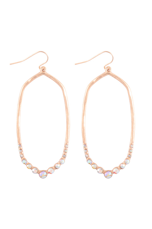 Hexagon Hammered W / Pave Rhinestone Drop Fish Hook Earrings
