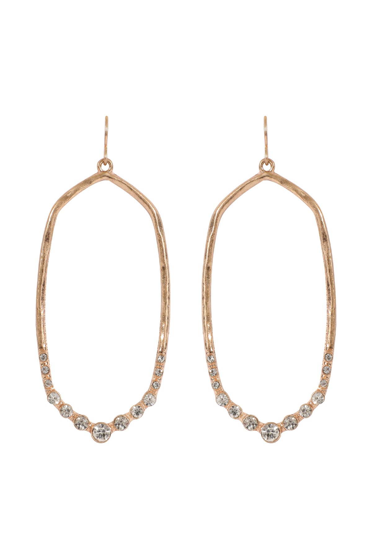Hexagon Hammered W / Pave Rhinestone Drop Fish Hook Earrings